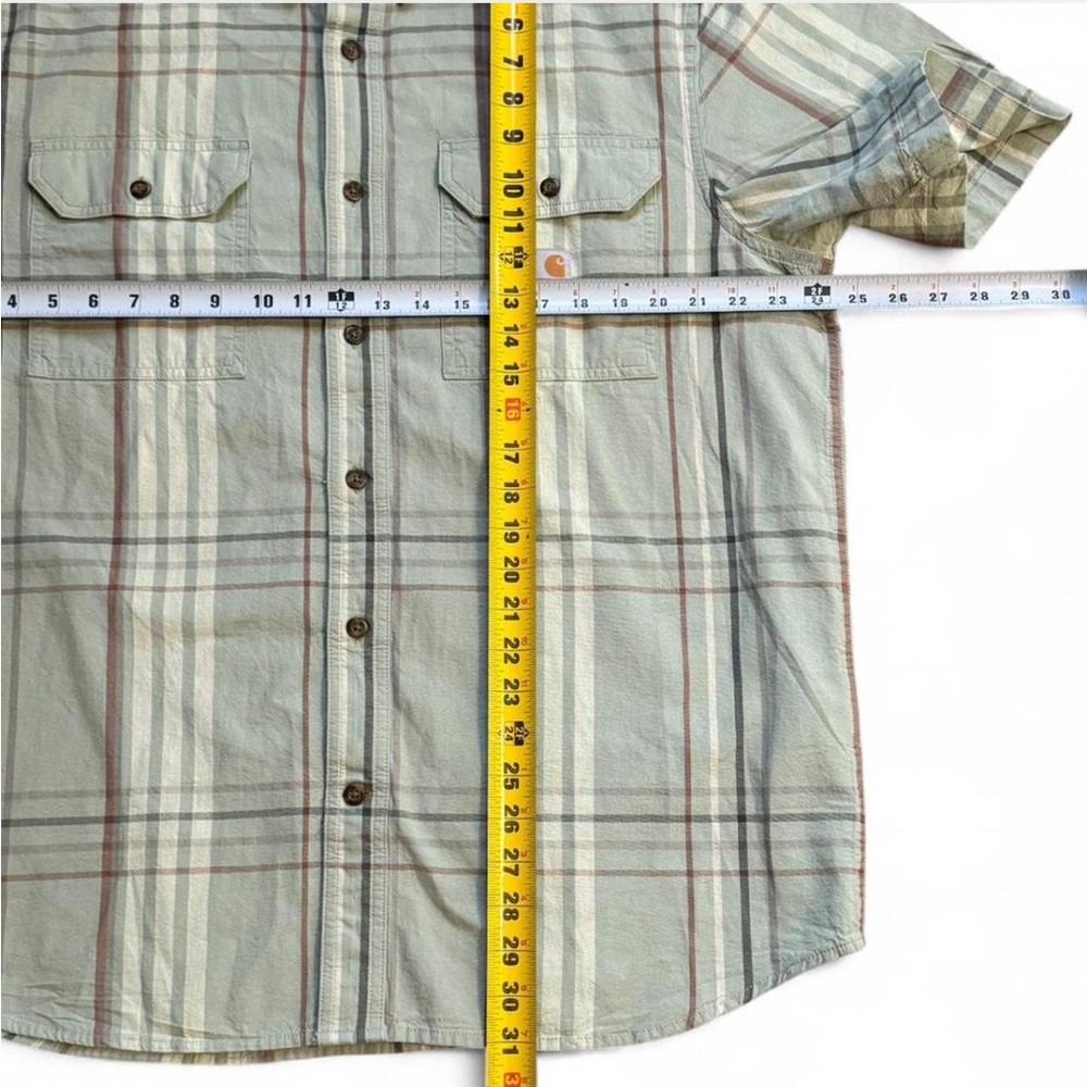 Carhartt Green and Brown Plaid Button Down Shirt. Large - Picture 5 of 6